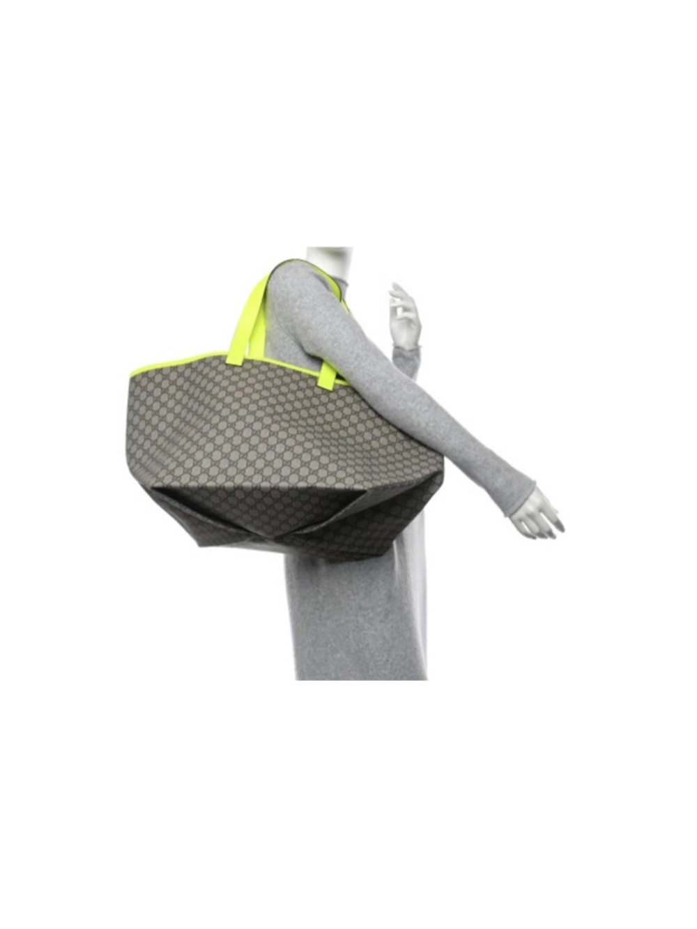 Gucci Tortissima Monogram Tote with Neon Yellow Trim - Picture 9 of 9